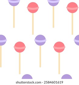 Colorful lollipops pattern on a white background for playful design concepts