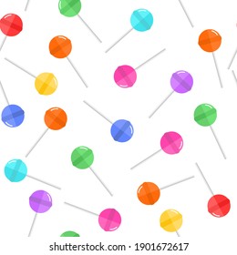 Colorful Lollipops seamless pattern on white background.