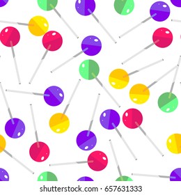 Colorful lollipops seamless pattern. Sweet candies vector illustration in flat style.