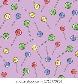 Colorful lollipops seamless vector. Retro pink sweet background cartoon.
