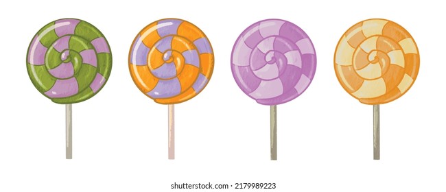 Colorful lollipops are suitable for children. Watercolor style vector illustration. Elements to decorate on festivals or important days such as birthdays, Halloween, weddings, New Year's, etc.