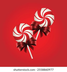 Colorful lollipops tied with a vibrant red ribbon, creating a playful and festive design, ideal for sweet-themed projects, candy shop branding, or holiday decorations.