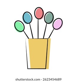 Colorful lollipops in a yellow container, vector art.