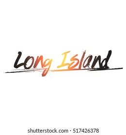 Colorful Long Island Hand Drawing Text Vector