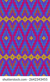 Colorful long rectangular pattern, pink-purple background, in a seamless weave pattern.
