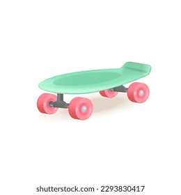 Colorida ilustración vectorial 3d longboard. Equipos deportivos urbanos para patinaje al estilo caricaturista aislados en fondo blanco. Deporte, estilo libre, estilo de vida activo, concepto de salud