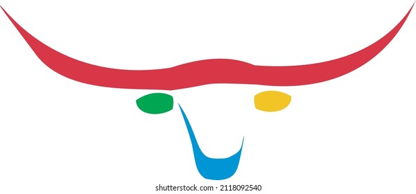 Colorful longhorn cattle drawing graphic