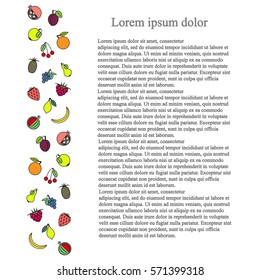 Colorful longitudinal fruit background, black Lorem ipsum, stock vector illustration