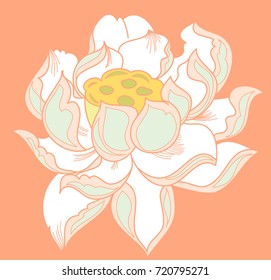 colorful lotus vector illustration.lotus for tattoo design.Buddha flower tattoo.Traditional Japanese culture for printing and coloring book on background.