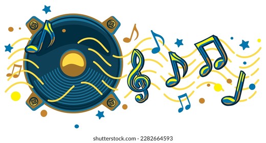 Colorful loudspeaker with clef and notes - musical melody design
