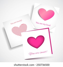 Colorful love card. Vector design pink card. Art advertising template. Trendy holiday card. Valentine's white card. Pink heart.