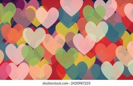 Colorful love heart pattern illustration. Diverse hearts background print. Valentine's day holiday backdrop texture