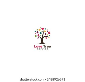 Colorful love hearts tree logo concept
