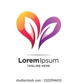 Colorful Love Leaf Logo Design
