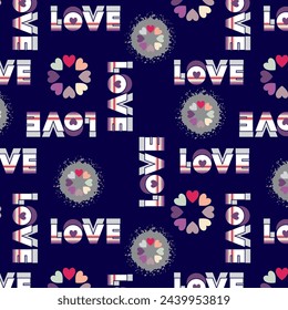 Colorful love lettering and hearts pattern in spraying