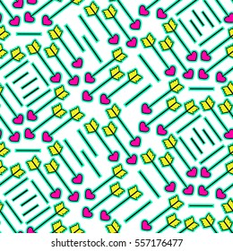 Colorful love seamless pattern with stream of Cupid's arrow. Happy Valentine's day or wedding background.