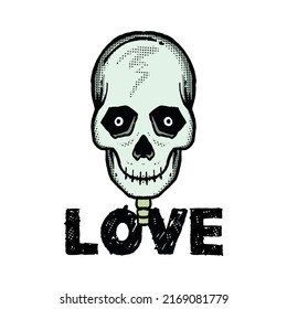 colorful love skull doodle illustration for sticker tattoo poster t-shirt design etc