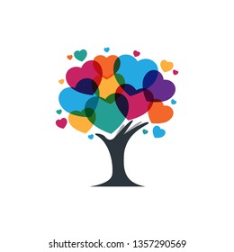 Colorful love, tree with hand abstract concept logo for creative - vector