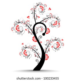 Colorful love tree made by small heart shapes with floral design and copy space for your text, isolated on white background. can be use as greeting or gift card.