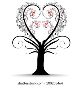 Colorful love tree made by small heart shapes with floral design and copy space for your text, isolated on white background. can be use as greeting or gift card.