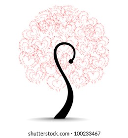 Colorful love tree made by small heart shapes with floral design and copy space for your text, isolated on white background. can be use as greeting or gift card.