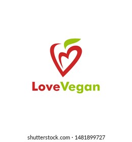 Colorful love vegan logo design with red and green color