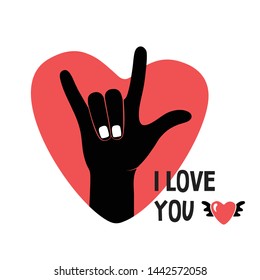 Colorful I Love You sign hand gesture. Vector illustration.