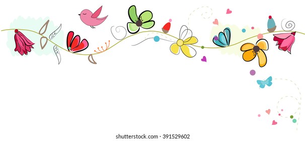 Colorful lovely spring flowers banner vector background
