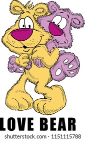 Colorful, lovely, two bears giving hug each other.