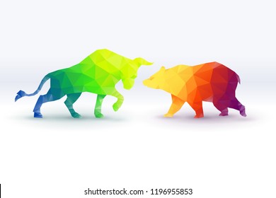 Colorful of low poly Bullish versus Bearish, stock market concept, vector art and illustration.