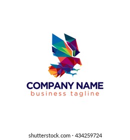 Colorful low poly eagle vector logo for business