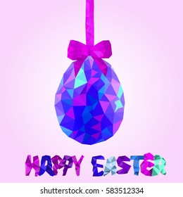Colorful low poly easter egg greeting card. Vector eps10 illustration