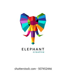 Colorful low poly elephant illustration. Abstract low poly elephant symbol. Eps10 vector.