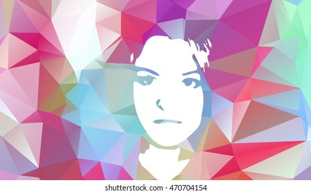 Colorful Low poly face stencil. Vector art.