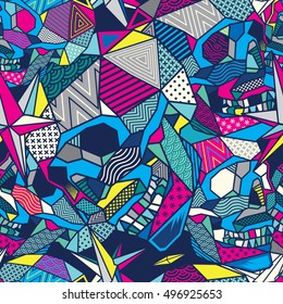 Colorful Low Poly Geometric Skull Seamless Pattern