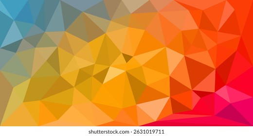 Colorful low poly gradient background with dynamic transitions from cool blues to warm reds and oranges, creating a vibrant and modern abstract design.

