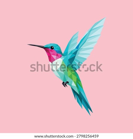 Colorful Low Poly Hummingbird – Geometric Polygon Tropical Bird Vector Illustration