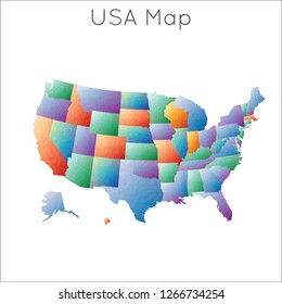 Colorful low poly map of the USA. Geometric polygonal design.