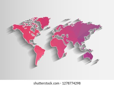Colorful Low poly map of world. World map made of triangles. Colorful polygonal shape vector illustration on white background. Vector illustration eps 10.