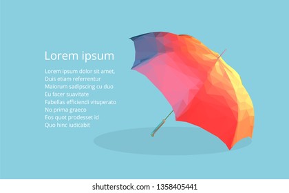 Colorful  low poly mesh umbrella. Triangle style vector illustration.
Protection conceptual image.
