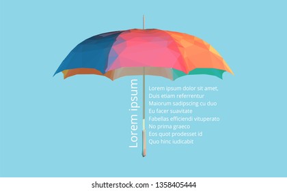 Colorful  low poly mesh umbrella. Triangle style vector illustration.
Protection conceptual image.