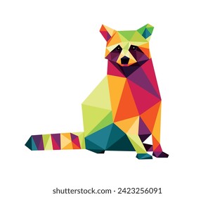 Vector polígono colorido de baja poligona de Raccoon. Logotipo abstracto de color animal lindo Raccoon. Ilustración vectorial del animal de mapache