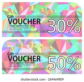 colorful low poly style voucher graphic design template.
