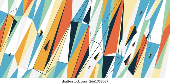 Fondo 3D abstracto de Vector de superficie de polietileno bajo colorido, abstracción poligonal con Elementos rotos en movimiento, abstracción voladora de partículas dinámicas.