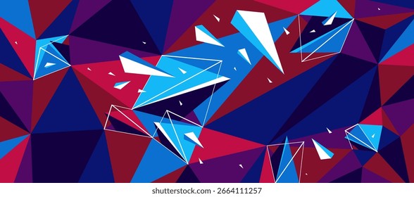 Fondo 3D abstracto de Vector de superficie de polietileno bajo colorido, abstracción poligonal con Elementos rotos en movimiento, abstracción voladora de partículas dinámicas.