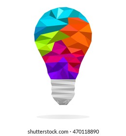 Colorful  low polygon light bulb concept of creative idea. Vector design element for logo, banners, sign, presentation, graphic or website layout.