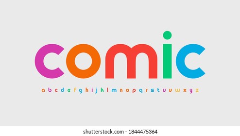 Colorful lowercase alphabet. Funny kid font, comic type for children logo, playful headline, creative lettering and joy typography. Minimal style letters, vector typographic design