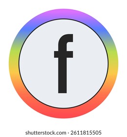 Colorful Lowercase Letter f in a Circle on Black: Purple, Blue, Green, Yellow, Orange, Red. Bold Typography. Design Element for Education, Branding, Creative Projects