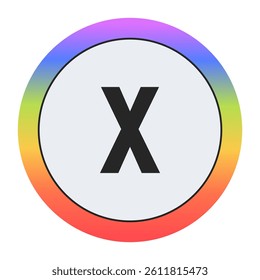 Colorful Lowercase Letter x in a Circle on Black: Purple, Blue, Green, Yellow, Orange, Red. Bold Typography. Design Element for Education, Branding, Creative Projects