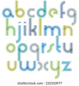 Colorful lowercase letters with rounded corners, animated light striped font.